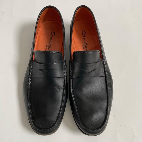 Santoni Turner Black Leather Penny Loafers Mens Sz 8 D Made In Italy main image 12